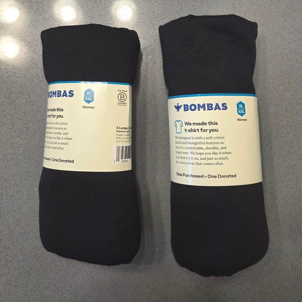 Lot Of 2 Bombas Womens‎ Black Cotton Blend T-Shirts Size XL XXL New